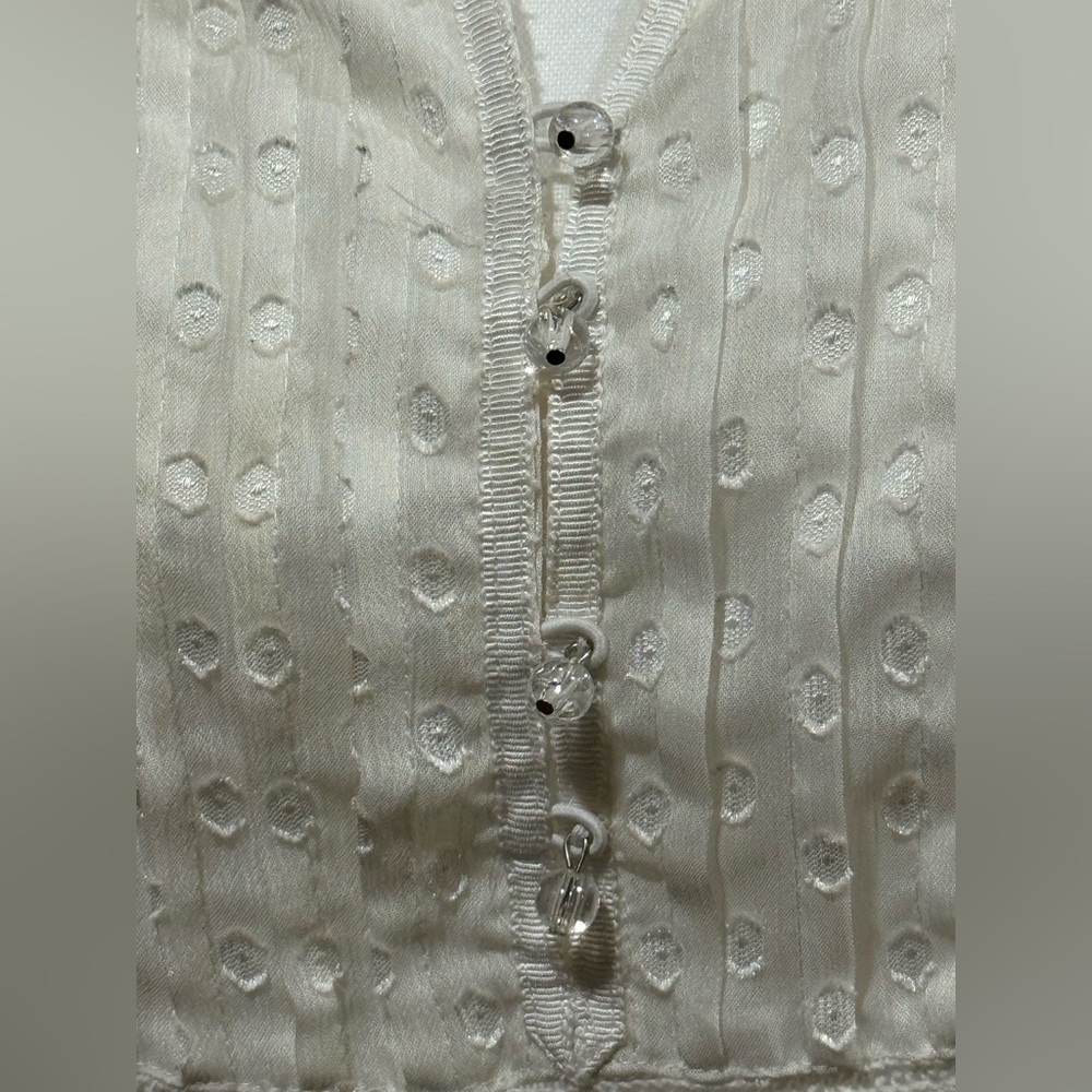 Lane Bryant Peasant Shirt 26/28 White Pattered 3/4 Button Up Short Sleeve Sweet View 3